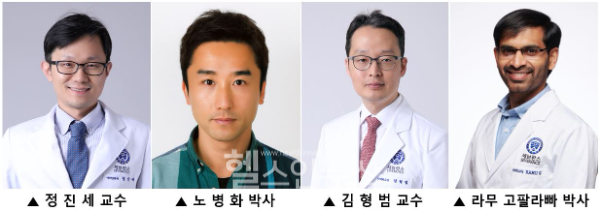 (왼쪽부터) 정진세 연세대 의과대학 교수, 노병화 이비인후과 박사, 김형범 교수, 라무 고팔라빠 약리학교실 박사 (사진 제공=세브란스병원)