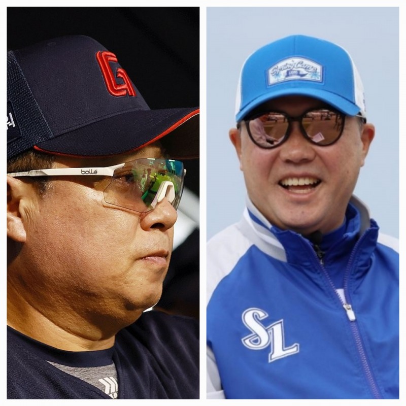 김태형 롯데 감독(왼쪽)과 박진만 삼성 감독