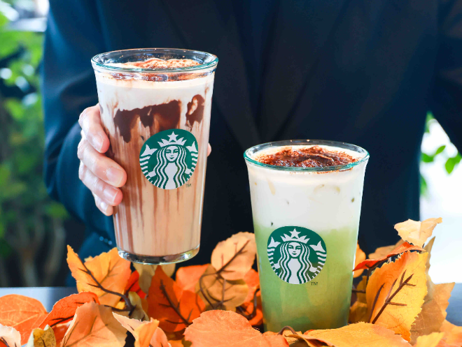 블랙 글레이즈드 라떼(좌), 말차 글레이즈드 티 라떼(우). ⓒ 스타벅스