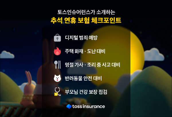 토스인슈어런스, "추석 연휴 디지털 범죄부터 반려동물까지 보험 점검하세요"