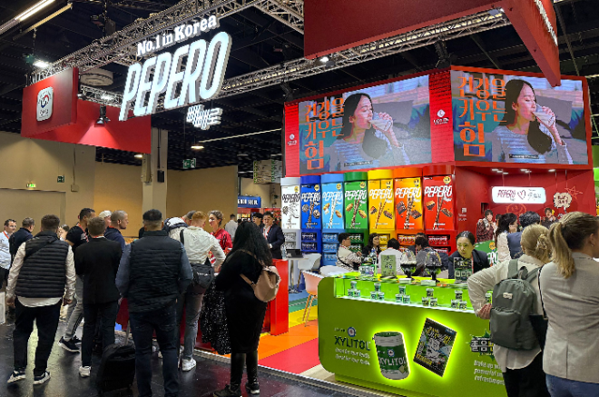 지난 4일부터 8일(현지시간)까지 독일 쾰른 국제전시장(Koelnmesse)에서 열린 롯데웰푸드 ‘아누가 2025’ 부스 이미지 ⓒ 롯데웰푸드