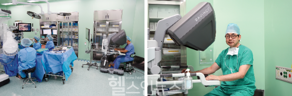 (좌)SP 로봇수술팀, (우)지용일 해운대백병원 산부인과 교수 (사진 제공=해운대백병원)