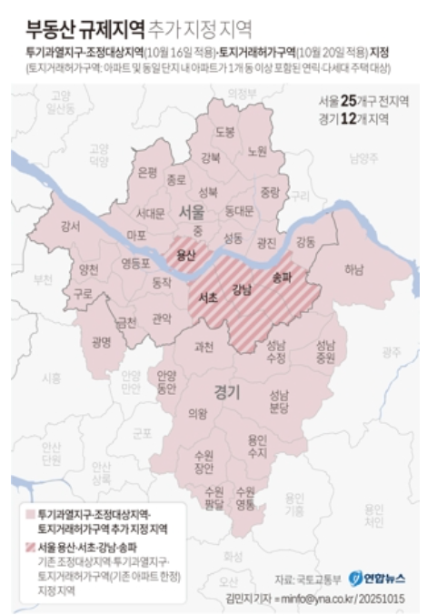 정부가 15일 부동산 규제지역으로 발표한 서울과 경기도 12개 지역. 자료=연합뉴스