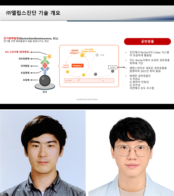 신익수 교수 연구팀이 개발한 진단 기술 개요(위), 논문의 공동 저자 하버드 의과대학 조영관 박사(하단 좌측)와 숭실대 전상현 연구원(하단 우측) / (사진제공=숭실대)