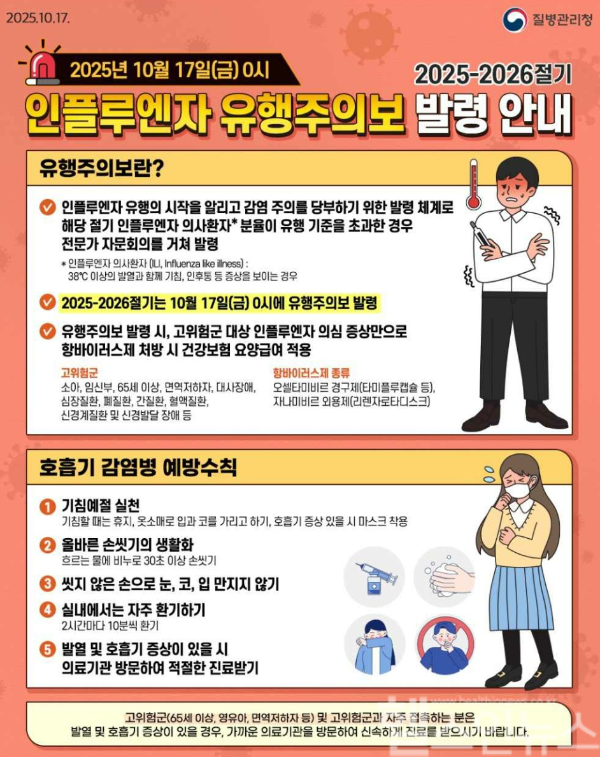 2025-2026절기 인플루엔자 유행주의보 발령 안내문 (사진 제공=질병관리청)