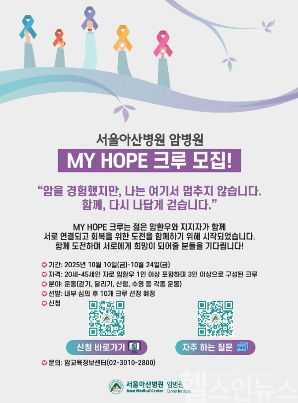 젊은 암 극복 위한 MY HOPE 운동 크루 모집 포스터 (사진 제공=서울아산병원)