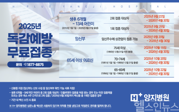 에이치플러스 양지병원 독감예방 무료접종 일정 (사진 제공=에이치플러스 양지병원)