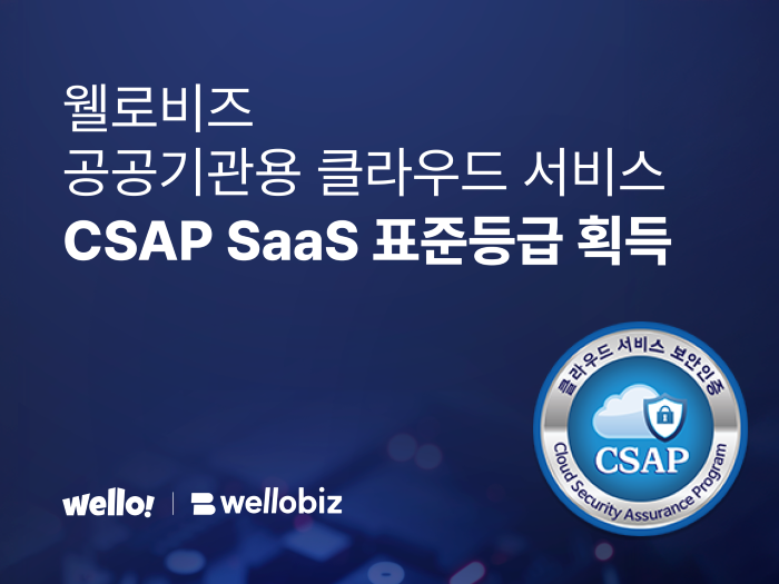 웰로비즈(WelloBiz), 클라우드 서비스 보안인증(CSAP) SaaS 표준등급 취득