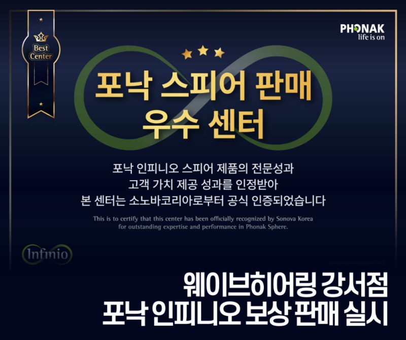 웨이브히어링 강서점, 포낙보청기 ‘인피니오’ 우수판매센터 선정 보상판매 프로모션