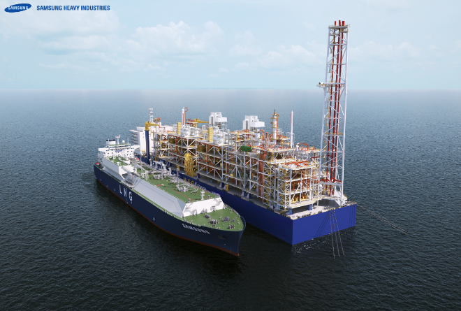 삼성중공업이 개발한 심해용 부유식 액화천연가스 설비(FLNG) 표준 모델 MLF-O 조감도 ⓒ삼성중공업