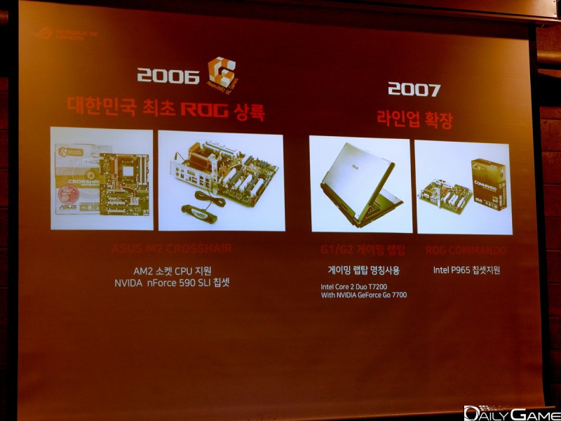 ROG 상륙 초기 출시된 제품들이 소개됐다.