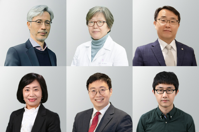 (왼쪽 위부터 시계방향) 숙명여대 기계시스템학부 김윤영, 약학부 양미희, 인공지능공학부 김병규, 화공생명공학부 박민우, 약학부 강교빈, 약학부 강영숙 교수. (사진제공=숙명여대)