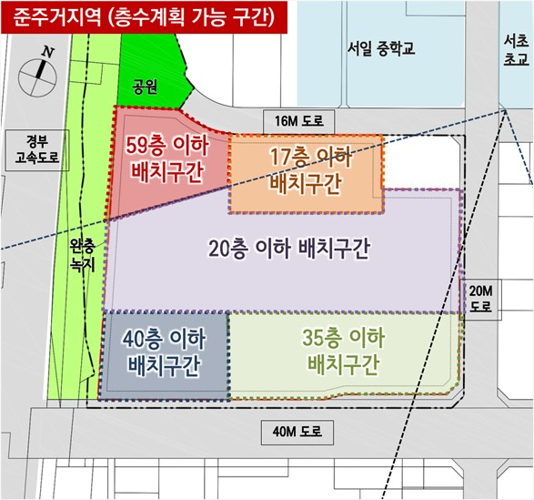 서초진흥아파트 준주거지역 변경에 따른 동배치계획 / 업계 제공