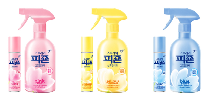 사진/(좌측부터) 피죤 '스프레이피죤 핑크로즈향', 피죤 '스프레이피죤 옐로미모사향', 피죤 '스프레이피죤 블루비앙카향'(사진제공=피죤)