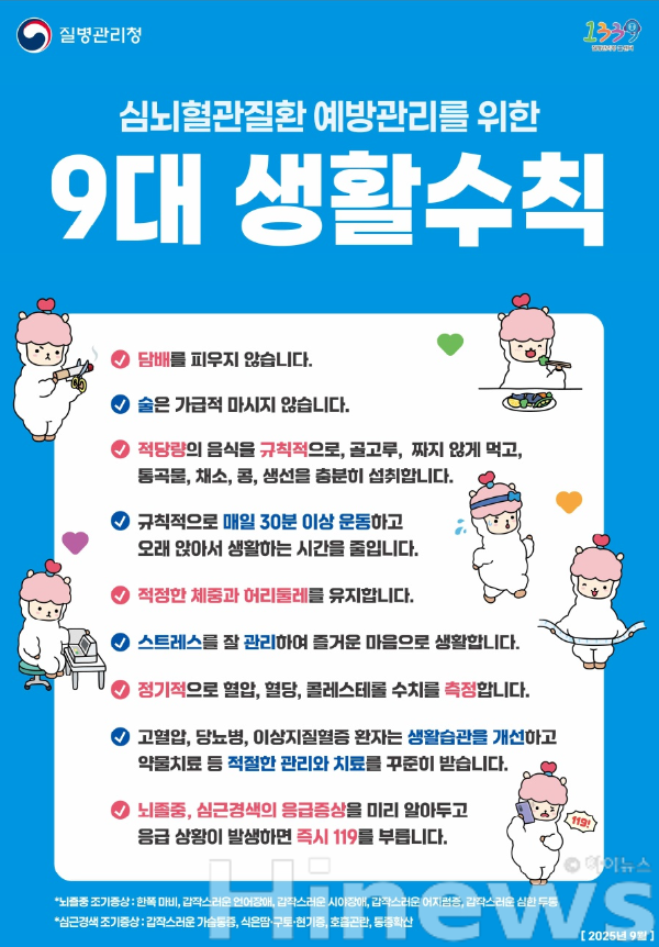 심뇌혈관질환 예방관리를 위한 9대 생활수칙 (사진 제공=질병관리청)