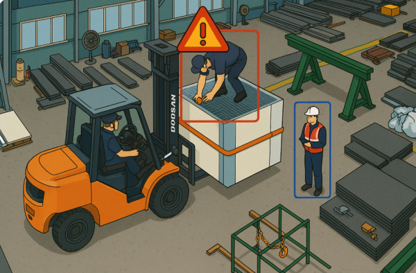 지게차 위 아찔한 작업, 이지에이아이가 위험 잡아낸다