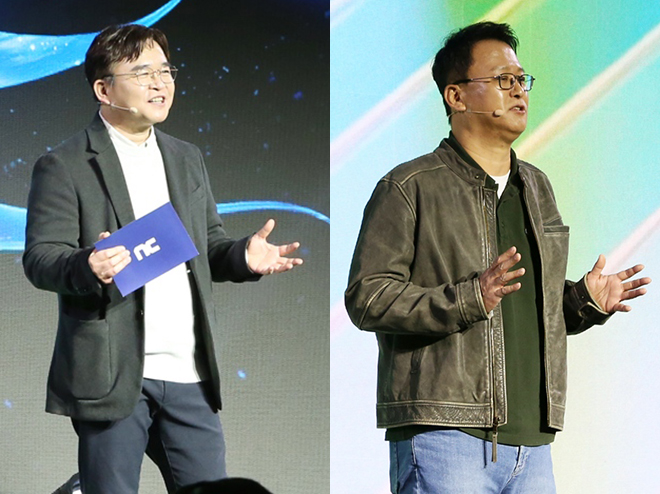 아이온2 개발을 총괄하는 엔씨소프트 백승욱 CBO(왼쪽)와 신더시티를 개발 중인 빅파이어 게임즈의 배재현 대표. 사진 제공 : 엔씨소프트