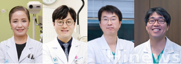 왼쪽부터 윤영희·양지명 서울아산병원 안과 교수, 이승환 심장내과 교수, 양동현 영상의학과 교수 (사진 제공=서울아산병원)