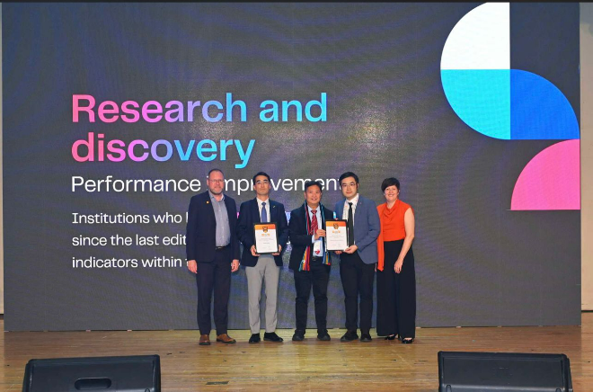 박청규 동국대 평가감사실장(왼쪽에서 두번째)이 수상 후 관계자들과 사진을 촬영하고 있다. (사진제공=동국대)