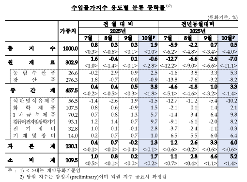 10월 수입물가 전년비 0.5%↑...두 달 연속 상승, 환율 상승 여파 - 한은