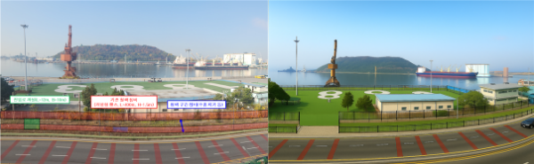 개항광장 주변 좌)개선 전, 우)개선 후 조감도