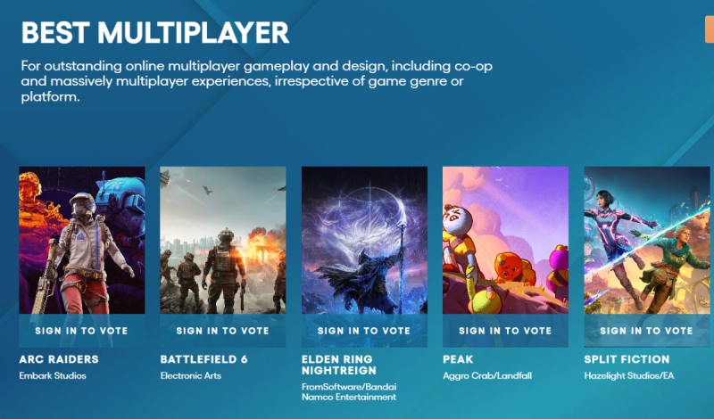 쟁쟁한 후보들과 경쟁을 펼치게 된 '아크 레이더스'(출처=TGA 공식 홈페이지 캡처).