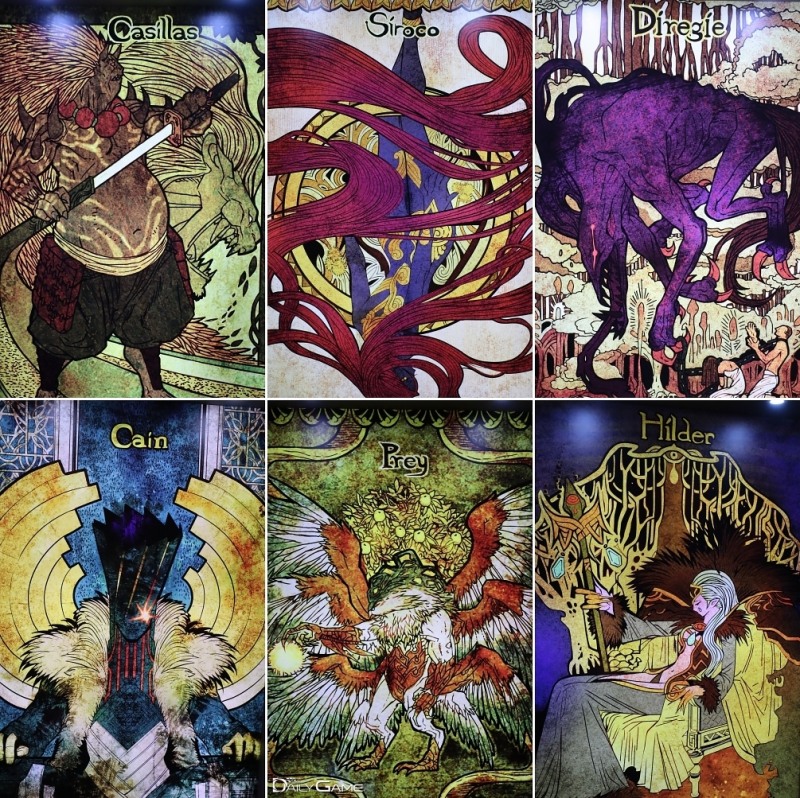 창신세기존에 전시된 12사도의 미디어 아트들. 12월4일 업데이트를 앞둔 '디레지에 레이드'의 주역인 검은 질병의 레이드가 눈길을 끈다.