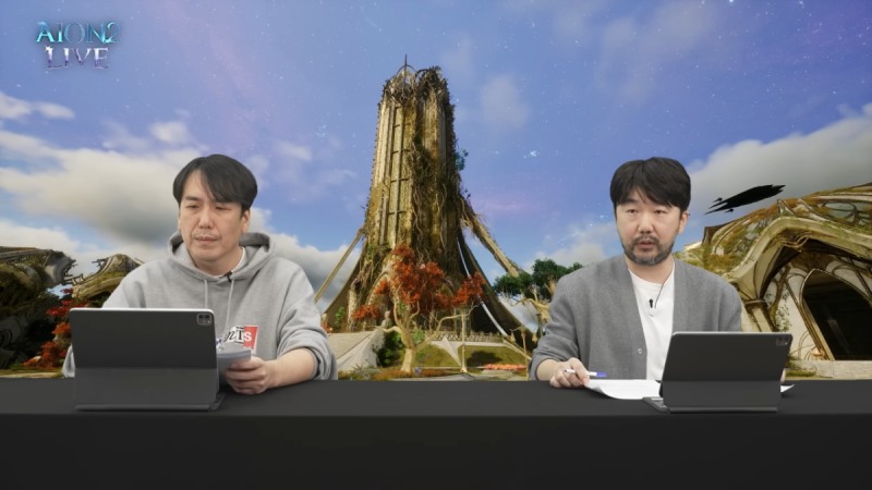 지난 26일 라이브 방송에서 김남준 PD(오른쪽)는 비인가 프로그램과 버그 악용에 무관용 원칙으로 대응하겠다고 밝혔다(출처='아이온2' 유튜브).