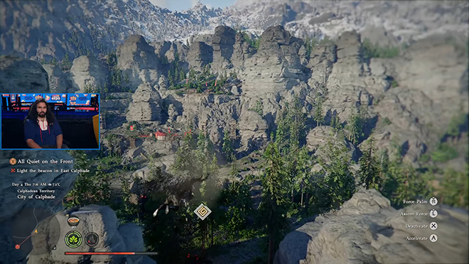 미국 로스앤젤레스의 위플레이 이스포츠 아레나에서 열린 게임 라이브 스트리밍 쇼 'OTK 게임즈 엑스포 2025'에서 '붉은사막'이 소개되고 있다. 자료 제공 : 펄어비스