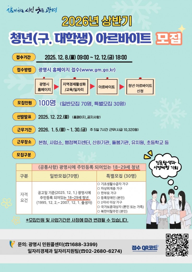 청년 아르바이트 참여자 모집 안내문 (광명시 제공)