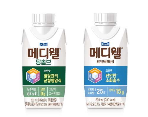 메디웰 신제품 2종(당솔브 호두맛, 완전균형영양식 고단백) 제품 사진 / 사진 = 매일유업