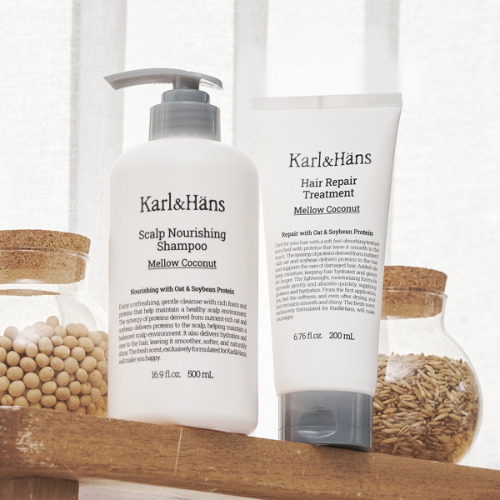(좌측부터) 칼앤한스 '스칼프 너리싱 두피케어 단백질 샴푸', '헤어 리페어 손상모케어 단백질 트리트먼트' (사진제공=피죤)