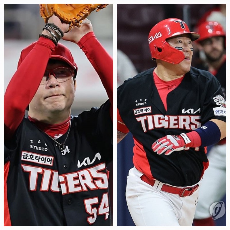 양현종(왼쪽)과 최형우