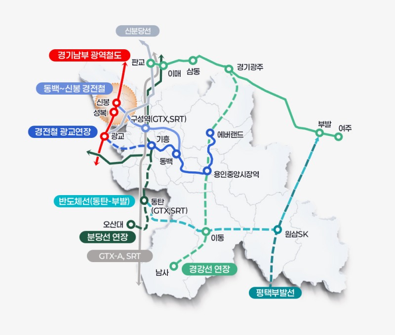 용인특례시에서 진행 중인 철도노선 계획 (용인시 제공)