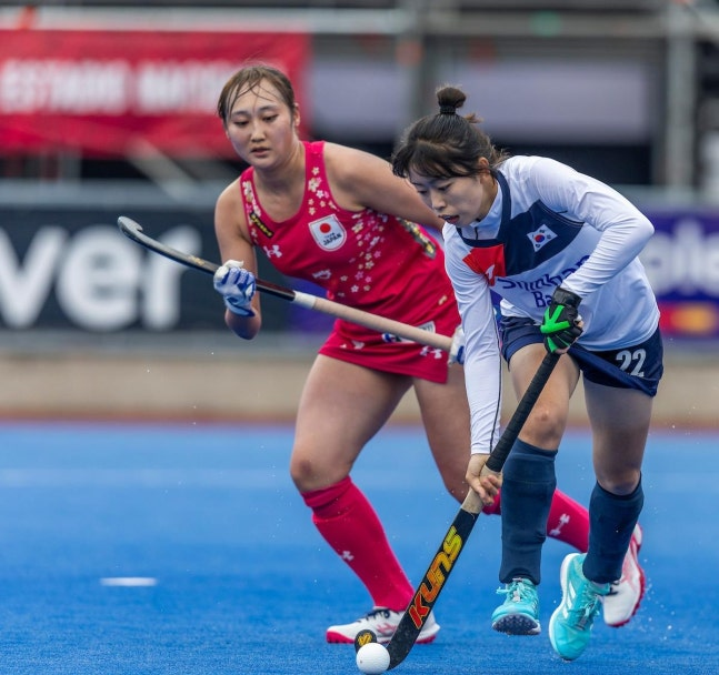 한국과 일본의 9-16위전 경기 모습 / 사진=FIH 소셜 미디어 사진. 연합뉴스