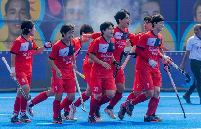 중국전 승리 후 기뻐하는 한국 선수들. / 사진=아시아 하키연맹 소셜 미디어 사진. 연합뉴스