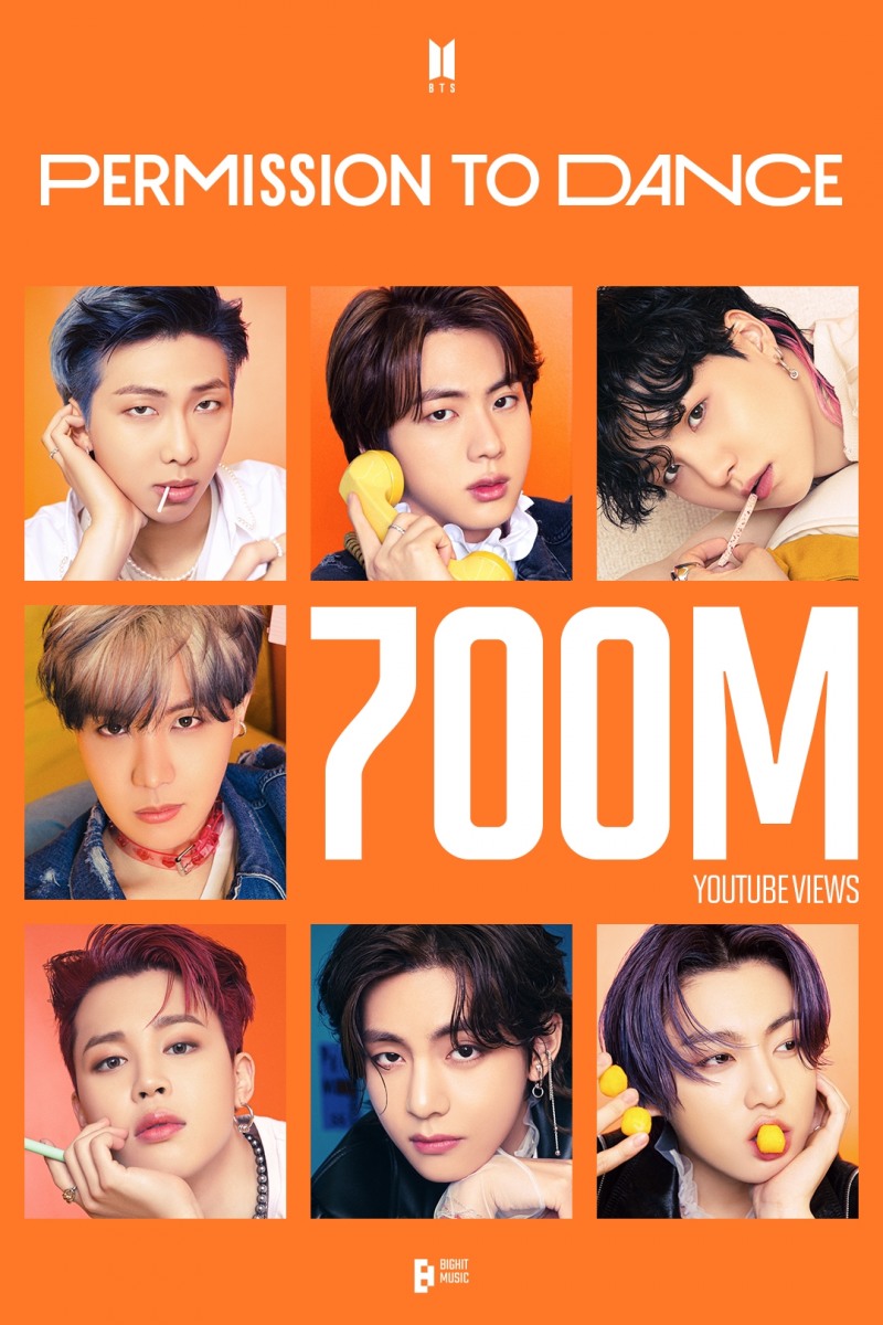 BTS, ‘Permission to Dance’ 뮤비 7억 뷰 돌파…팀 통산 10번째 7억 뷰 탄생