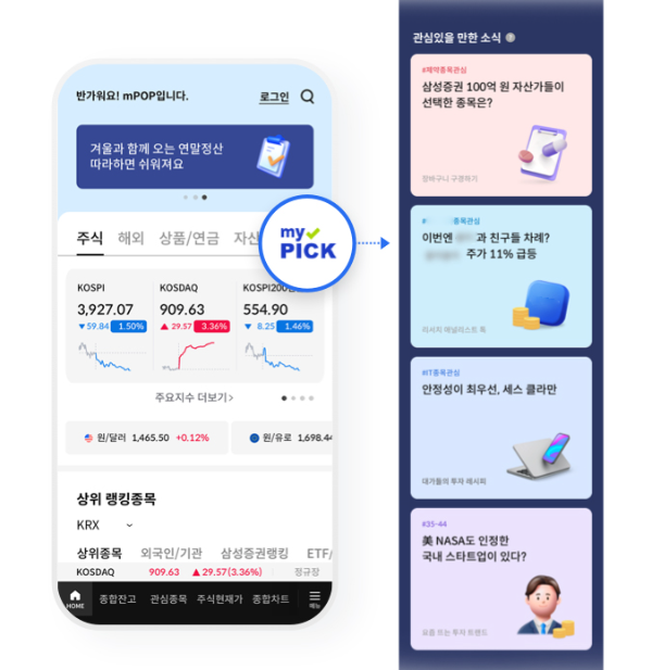 삼성증권, MTS 홈화면 내 맞춤형 투자정보 추천 피드 '마이픽' 도입