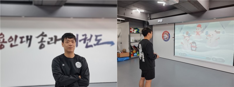 실내 슈팅형 인터랙티브 스포츠 콘텐츠를 도입한 진접용인대송라태권도 조영준 대표. /비스타컨설팅연구소