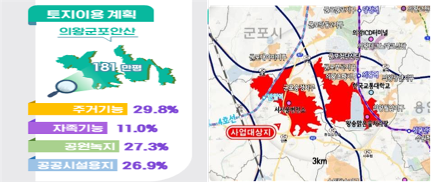 의왕군포안산지구 토지이용계획 및 위치도./국토교통부