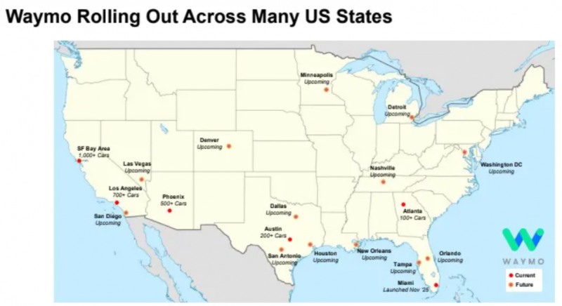 구글 자율주행업체 웨이모가 미국내에서 로보택시를 운영중인 지역. 자료=모건 스탠리