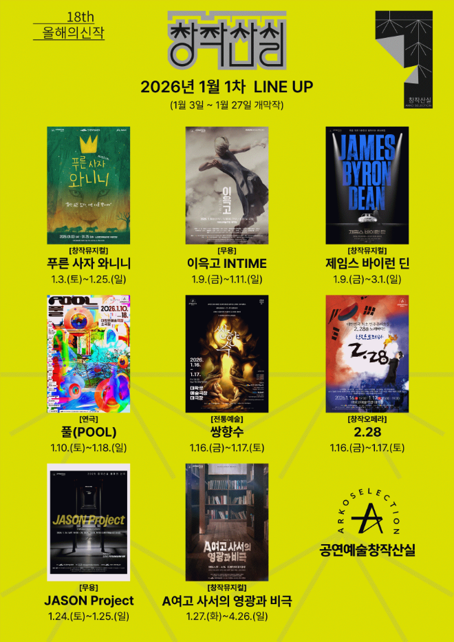 18회 창작산실 1월 1차 라인업. (사진제공=한국문화예술위원회)