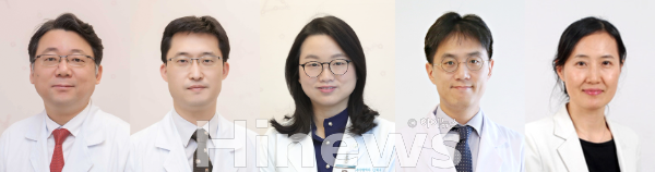 (왼쪽부터) 임호준·고경남·김혜리·강성한 서울아산병원 소아청소년종양혈액과 교수, 최은석 전문간호사 (사진 제공=서울아산병원)