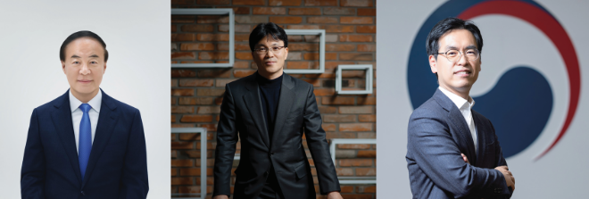 (좌측부터) 전영현 삼성전자 부회장, 한기수 필옵틱스 대표이사, 김민재 행정안전부 차관. (사진제공=한양대)