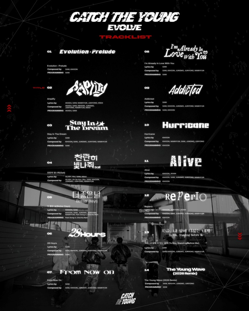 캐치더영, 첫 정규앨범 'EVOLVE' 트랙리스트 공개…타이틀곡 'Amplify' 포함 총 14곡 수록