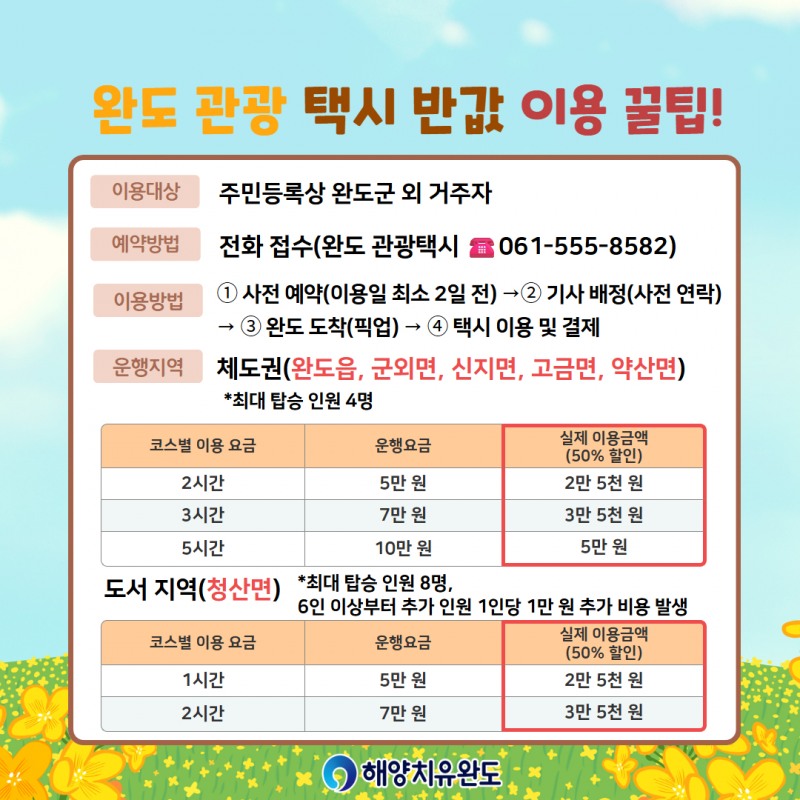 완도 반값 관광택시 이용 안내 (사진제공=완도군)