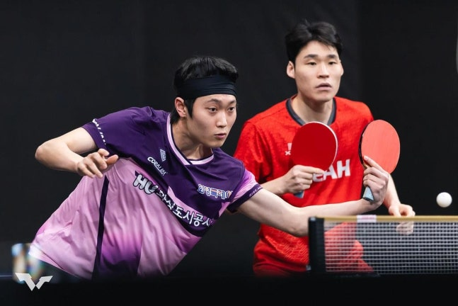 조대성(왼쪽)과 장우진. 사진=WTT 인스타그램 캡처. 연합뉴스