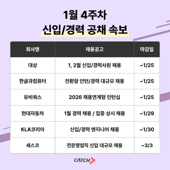 세스코·KLA코리아·대상 등 2026 상반기 신입·경력 채용