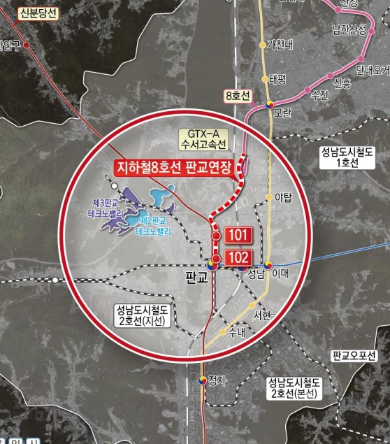 -지하철 8호선 판교연장사업 노선도