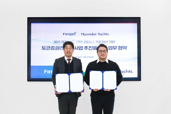 핑거 안인주 대표이사(왼쪽)와 현대요트 김자우 대표이사.